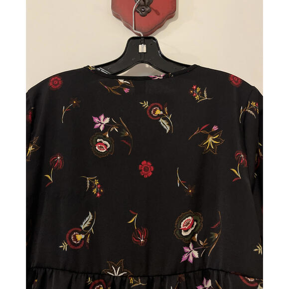 Old Navy Womens Medium Black Floral Long-Sleeved Flowy Tunic-Style Blouse! A813 - Picture 5 of 5
